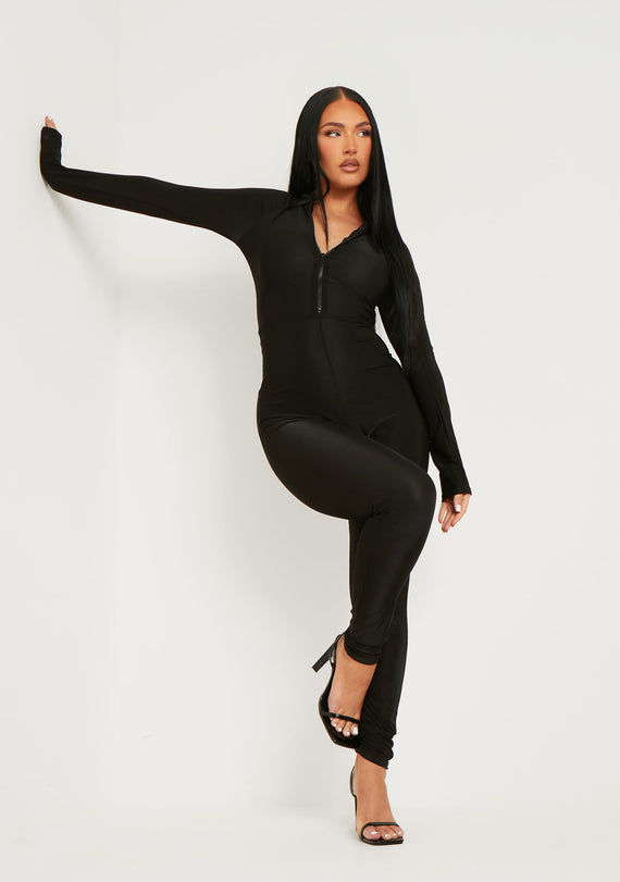 Missyempire Zora Black Disco Zip Front Jumpsuit