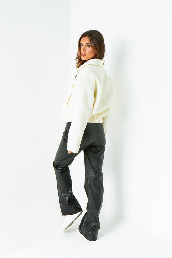 Missyempire Molly Cream Boucle Textured Bomber Jacket