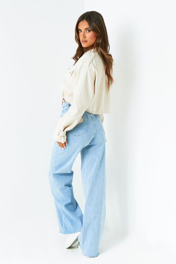 Missyempire Morgan Cream Oversized Cropped Trench Jacket