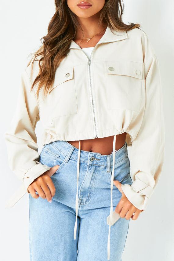 Missyempire Morgan Cream Oversized Cropped Trench Jacket