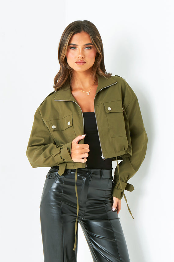 missyempire Morgan Khaki Oversized Cropped Trench Jacket