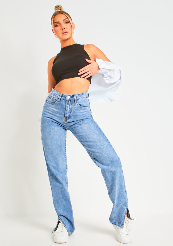 missyempire Myla Black Premium Sculpt Racer Crop Top