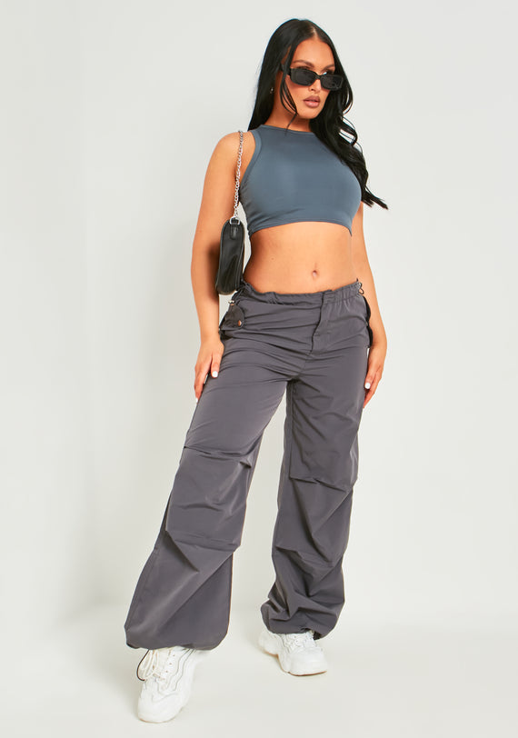 Missyempire Myla Grey Premium Sculpt Racer Crop Top