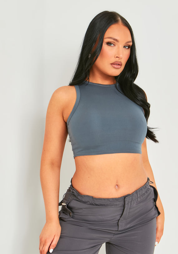 missyempire Myla Grey Premium Sculpt Racer Crop Top