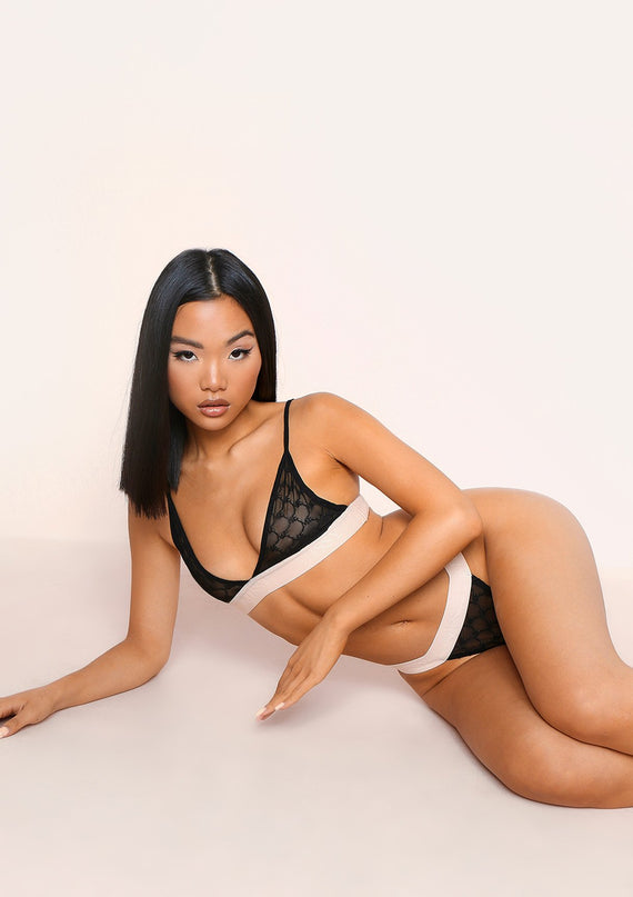 Missyempire Nadia Black Missy Empire Mesh Embroidered Tape Thong Knicker