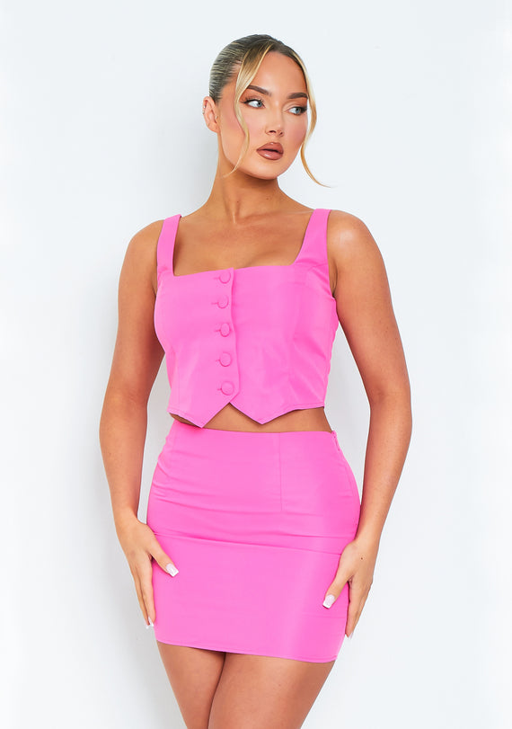 missyempire Nancy Pink Button Up Square Neck Crop Top