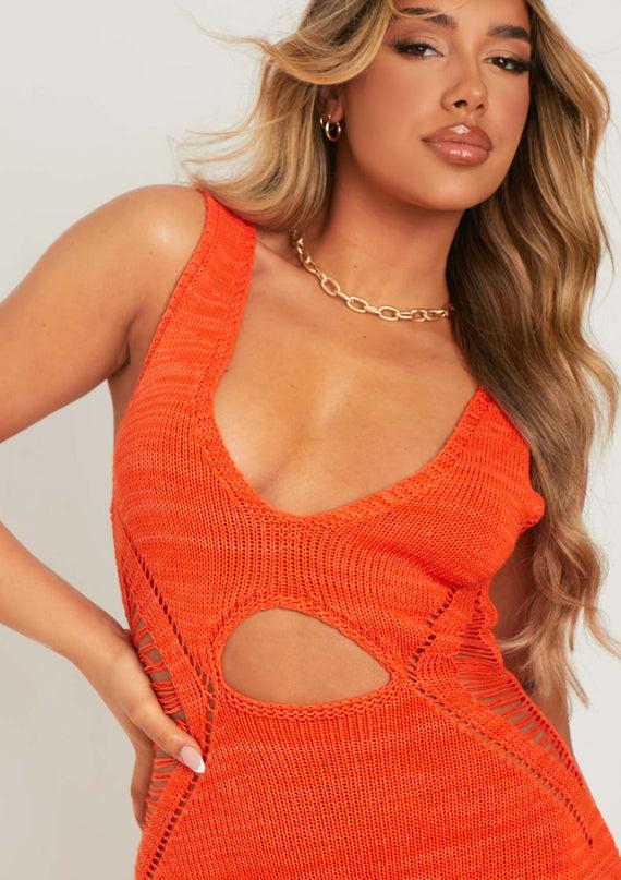 Missyempire Naomi Orange Crochet Cut Out Maxi Dress