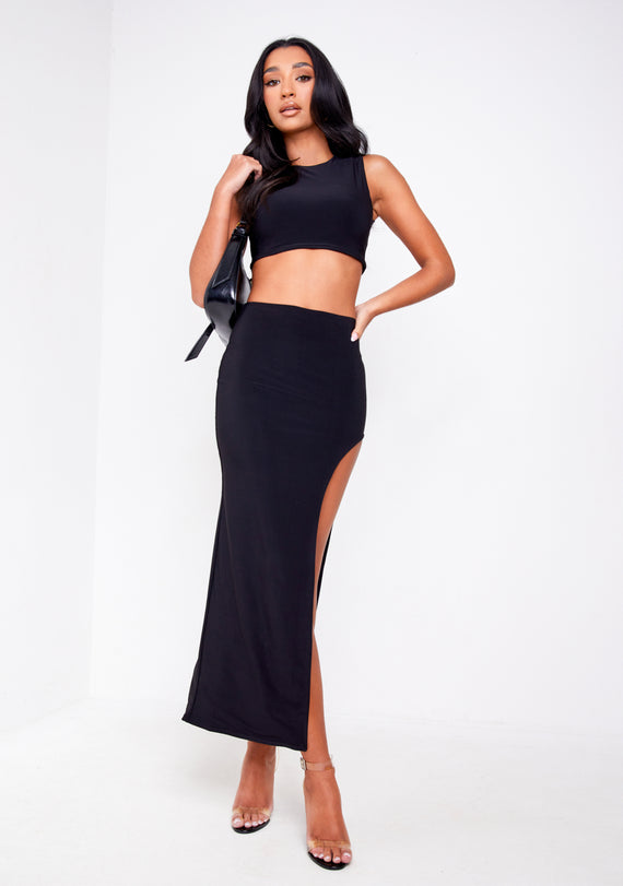 Missyempire Nara Black Super Soft Racer Back Crop Top