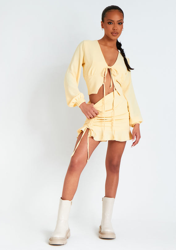 missyempire Nara Buttermilk Frill Woven Skirt With Side Ruching