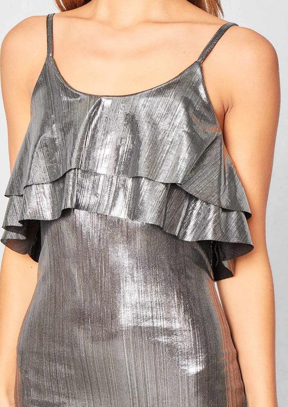 Missyempire Narella Silver Metallic Frill Midi Dress