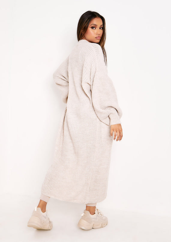 Missyempire Nathalie Beige Balloon Sleeve Knitted Cardigan