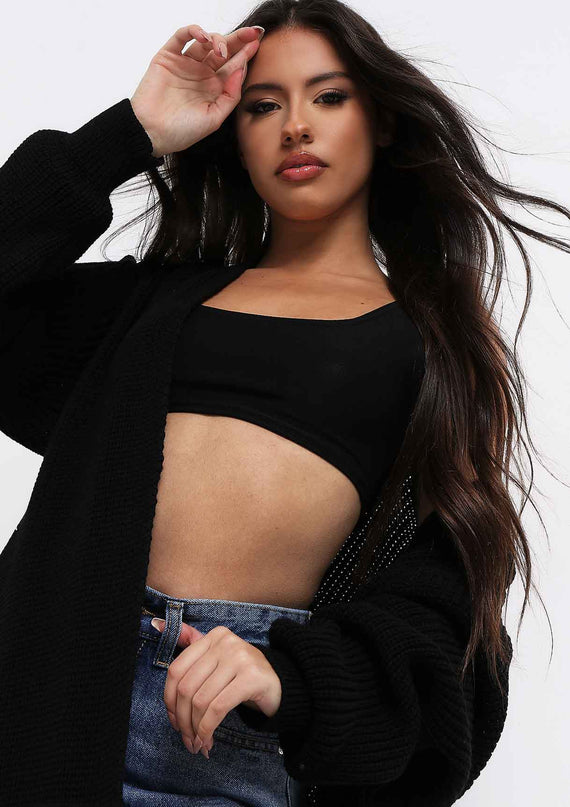 Missyempire Nathalie Black Balloon Sleeve Knitted Cardigan