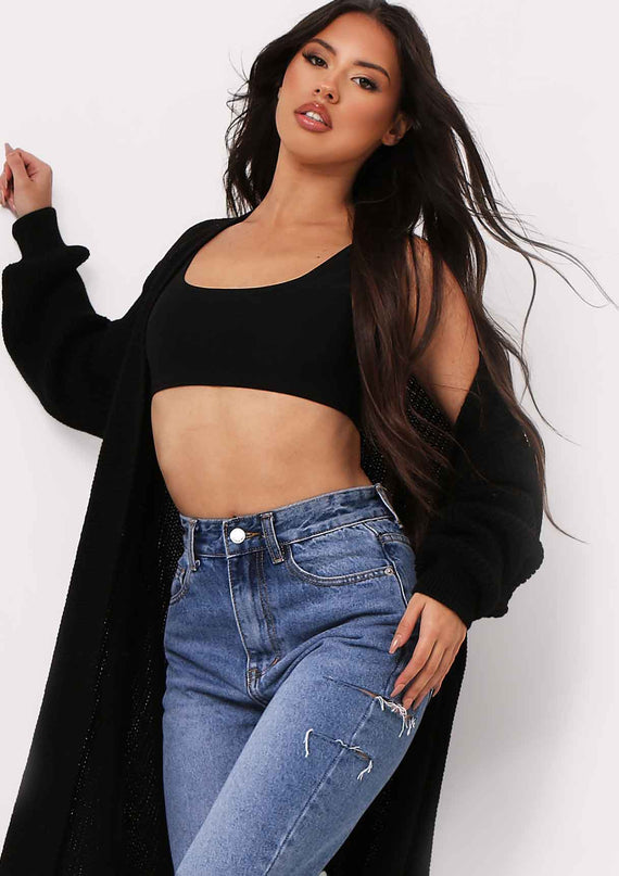 missyempire Nathalie Black Balloon Sleeve Knitted Cardigan