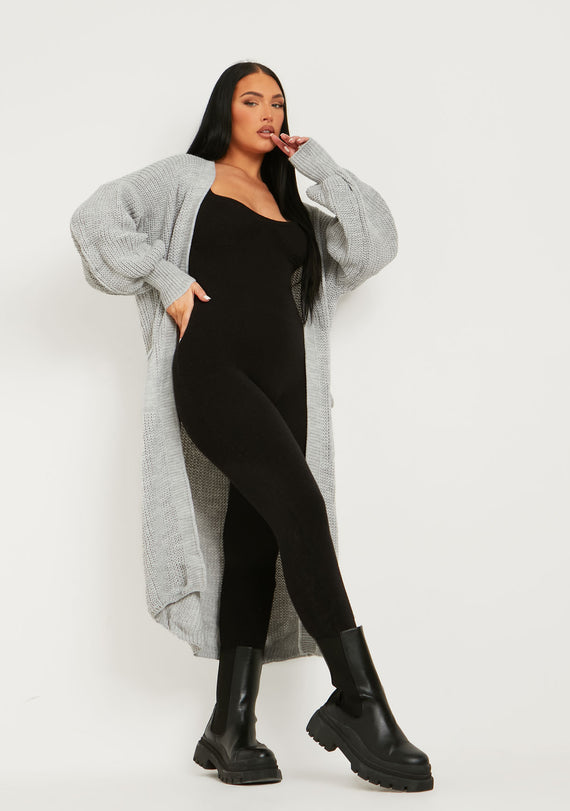 missyempire Nathalie Grey Balloon Sleeve Knitted Cardigan