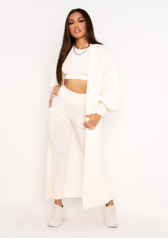 missyempire Nathalie Ivory Balloon Sleeve Knitted Cardigan