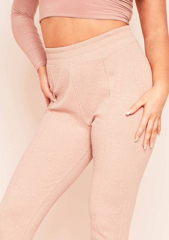 Missyempire Nayla Dusty Rose Ribbed Slim Leg Joggers