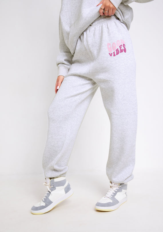 missyempire Nina Grey Marl Oversized Graphic Print Joggers