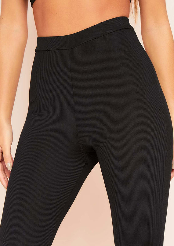 Missyempire Ofira Black Basic Ribbed High Waisted Cropped Leggings