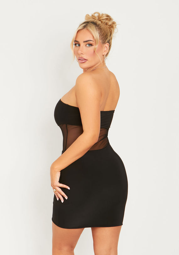 Missyempire Ophelia Black Slinky Mesh Cut Out Bandeau Mini Dress