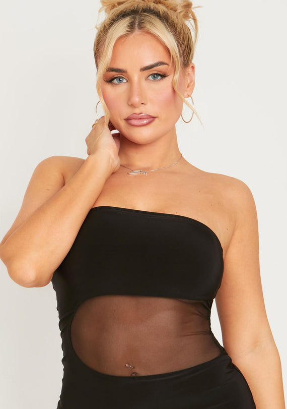 Missyempire Ophelia Black Slinky Mesh Cut Out Bandeau Mini Dress