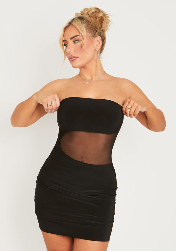 missyempire Ophelia Black Slinky Mesh Cut Out Bandeau Mini Dress