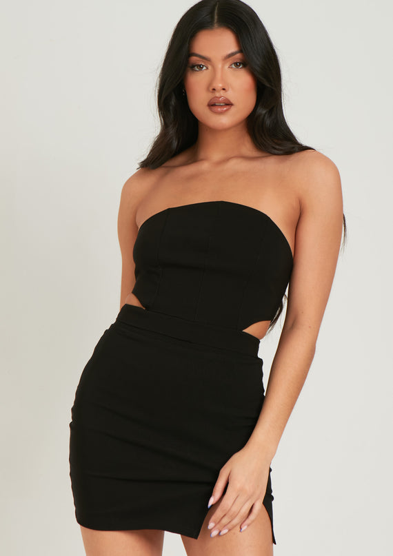 missyempire Paisley Black Bandeau Tie Back Woven Corset Top