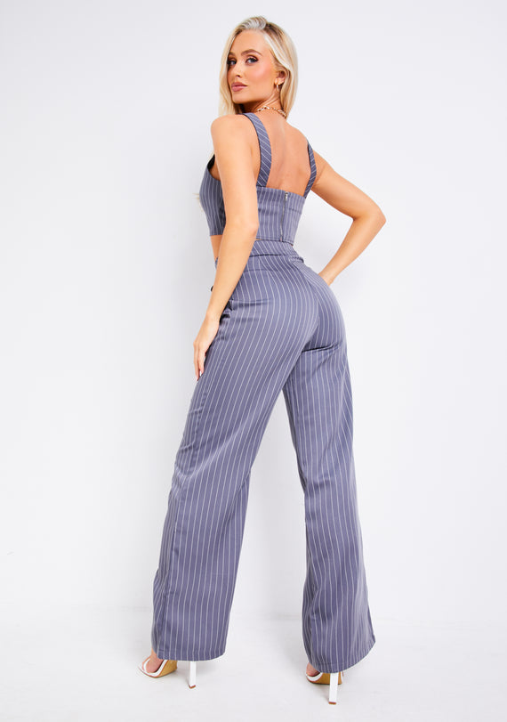 Missyempire Paris Pinstripe Grey Tailored Relaxed Fit Trouser