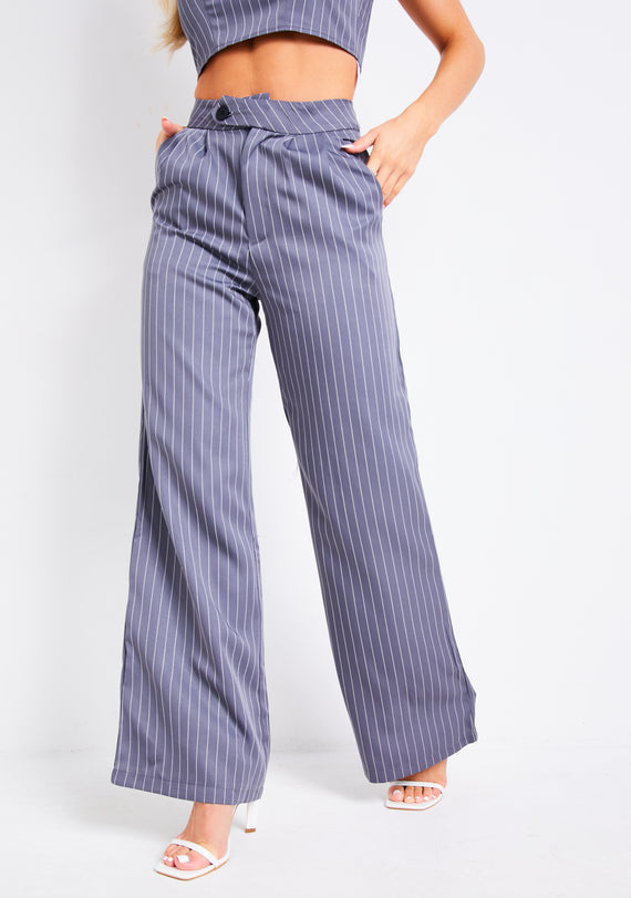 Missyempire Paris Pinstripe Grey Tailored Relaxed Fit Trouser