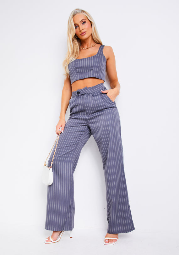 Missyempire Paris Pinstripe Grey Tailored Relaxed Fit Trouser