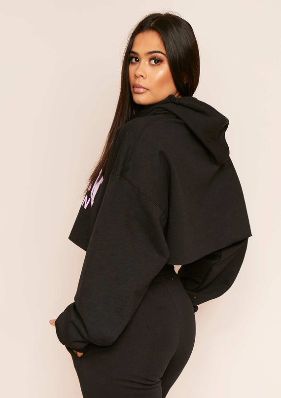 Missyempire Parker Black Slogan Oversized Cropped Hoodie
