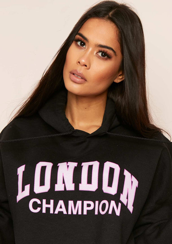 Missyempire Parker Black Slogan Oversized Cropped Hoodie