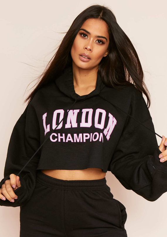 missyempire Parker Black Slogan Oversized Cropped Hoodie