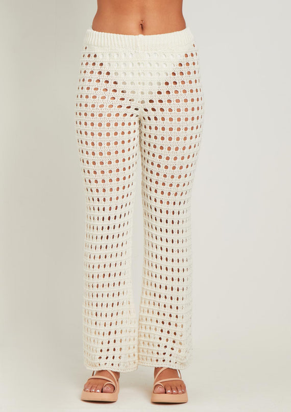 Missyempire Patricia Ivory Crochet Wide Leg Beach Trousers