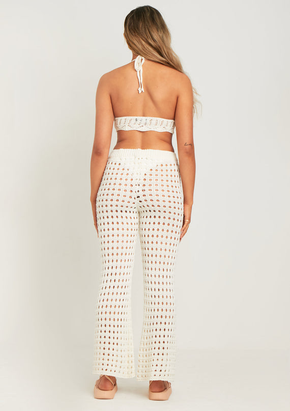 Missyempire Patricia Ivory Crochet Wide Leg Beach Trousers