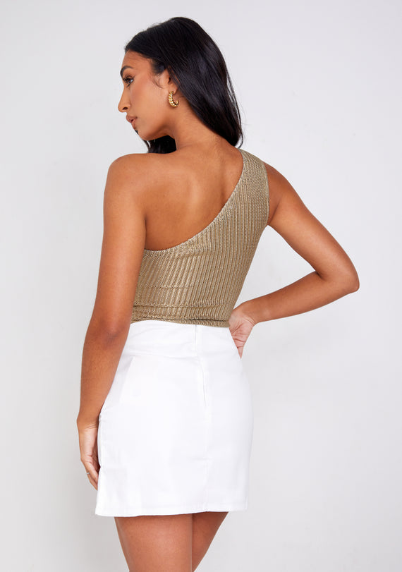 Missyempire Penny Gold Textured One Shoulder Bodysuit