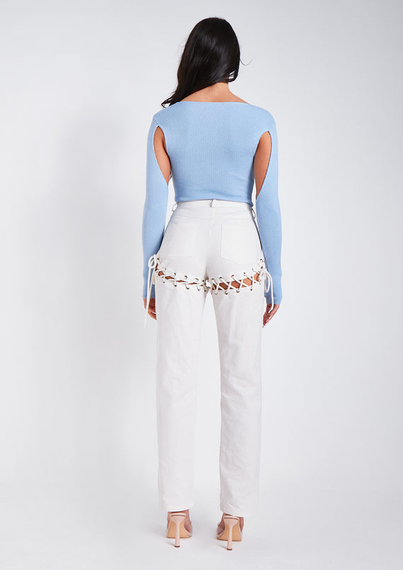 Missyempire Phoebe Blue Cut Out Detail Knitted Bodysuit