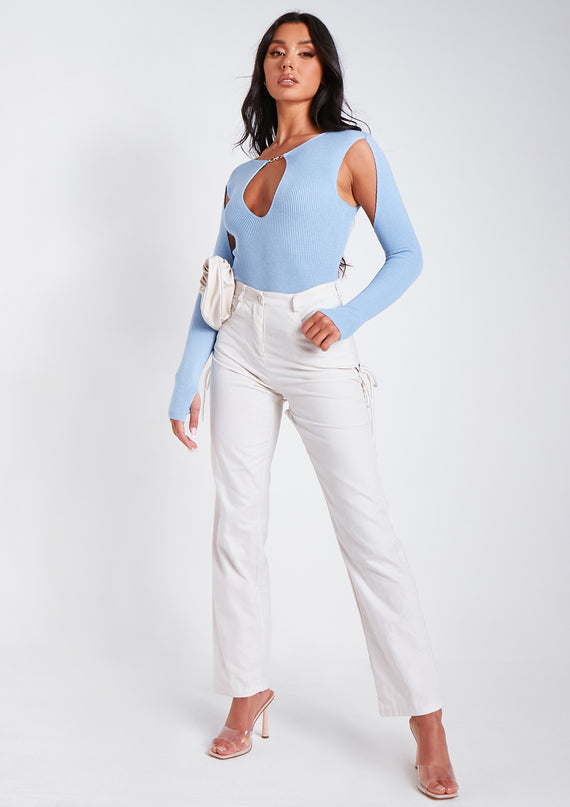Missyempire Phoebe Blue Cut Out Detail Knitted Bodysuit