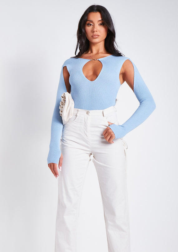 missyempire Phoebe Blue Cut Out Detail Knitted Bodysuit