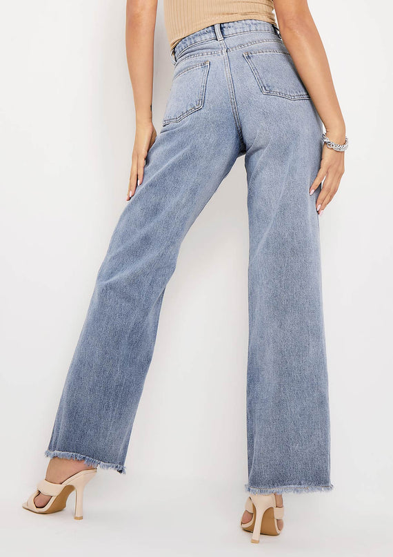 Missyempire Phoebe Denim Light Wash Frayed Raw Hem Jeans