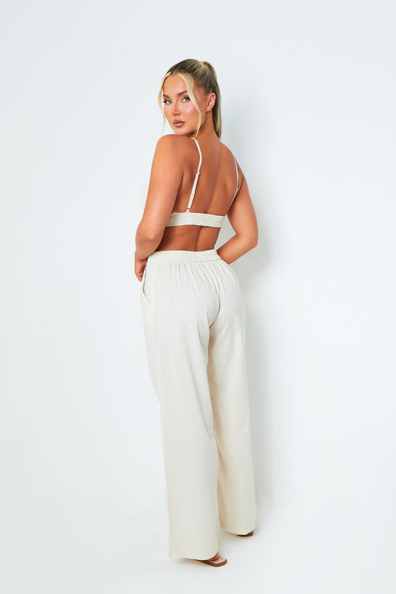 Missyempire Rachel Cream High Waisted Tailored Wide Leg Trousers