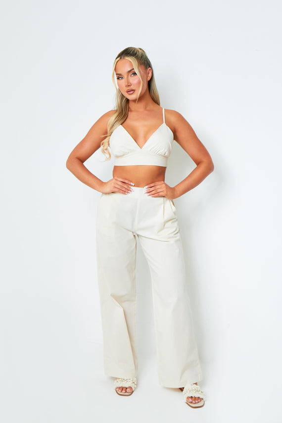 Missyempire Rachel Cream High Waisted Tailored Wide Leg Trousers
