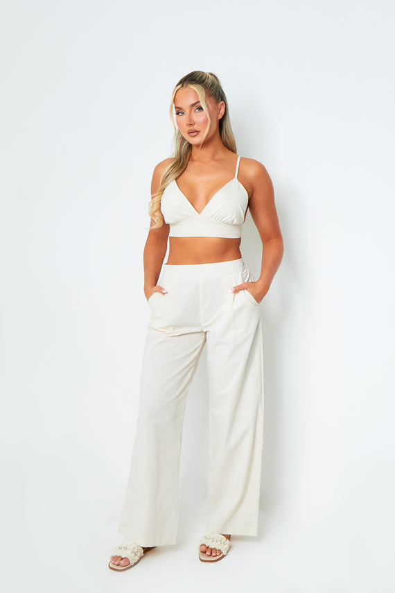 missyempire Rachel Cream High Waisted Tailored Wide Leg Trousers