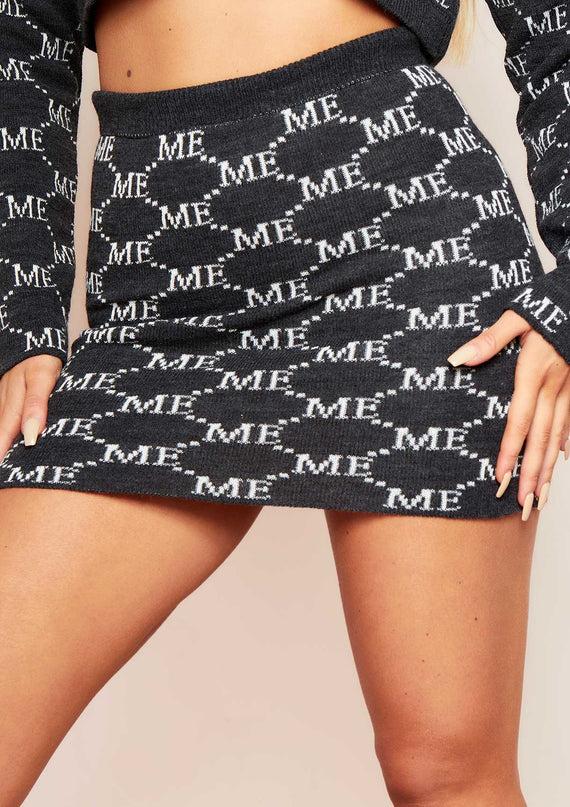 Missyempire Robyn Charcoal Missy Empire Print Knitted Mini Skirt