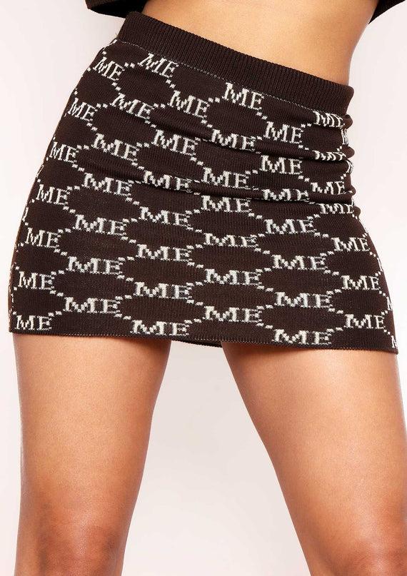 Missyempire Robyn Chocolate Missy Empire Print Knitted Mini Skirt