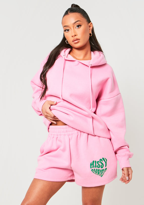 Missyempire Roux Pink Missy Empire Heart Print Shorts