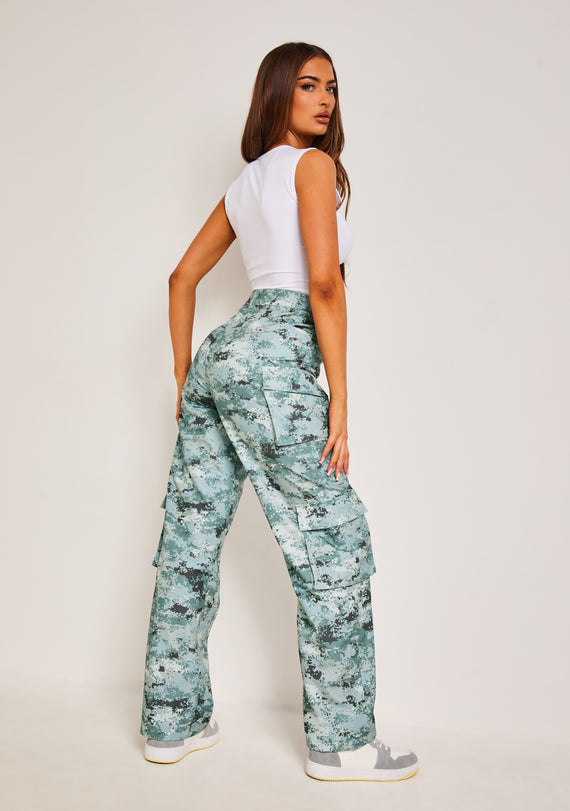 Missyempire Roxxi Grey Multi Printed Twill Cargo Trousers