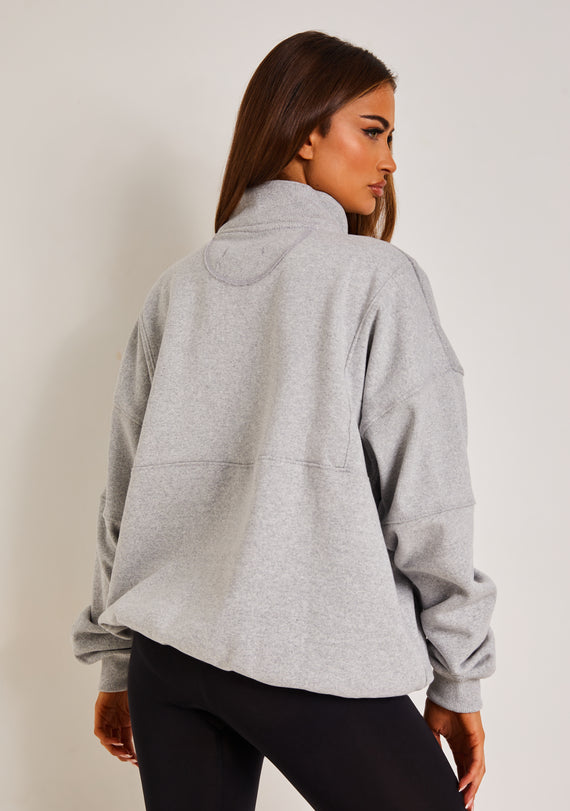 Missyempire Roxy Light Grey Premium Ribbed Panelled Half Zip Sweatshirt
