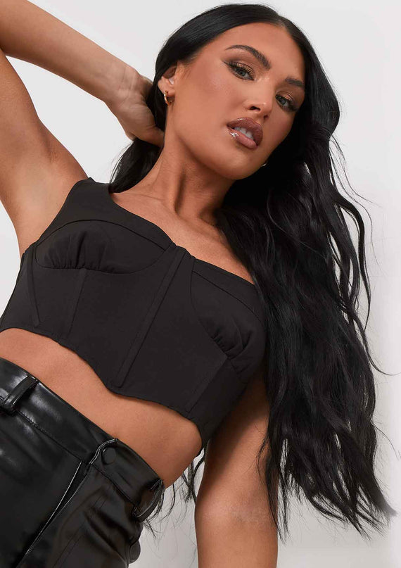Missyempire Sabrina Black Cup Detail Corset Crop Top