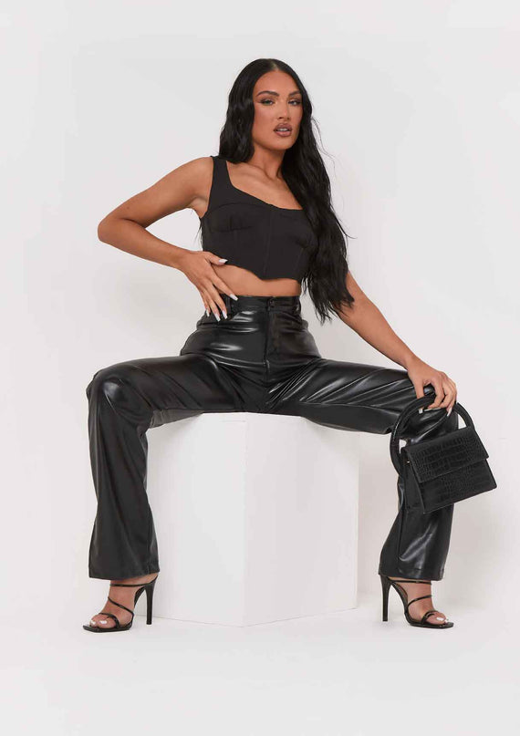 Missyempire Sabrina Black Cup Detail Corset Crop Top