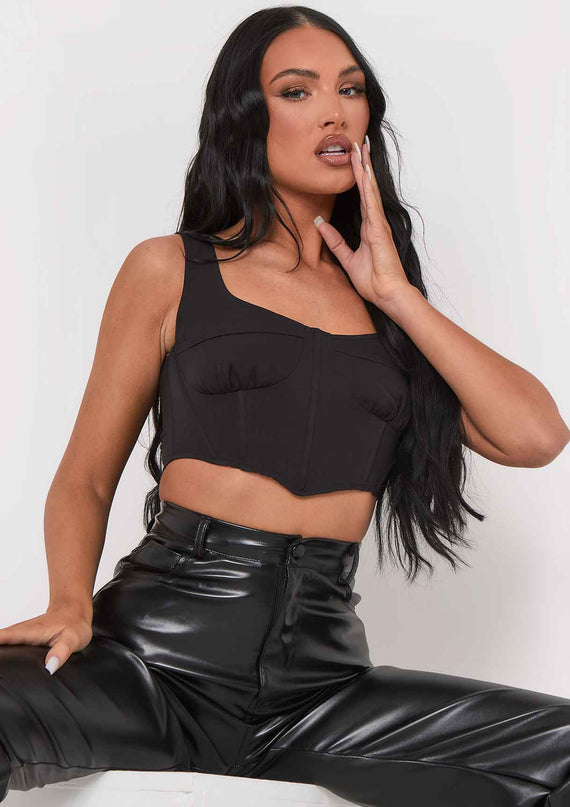 missyempire Sabrina Black Cup Detail Corset Crop Top